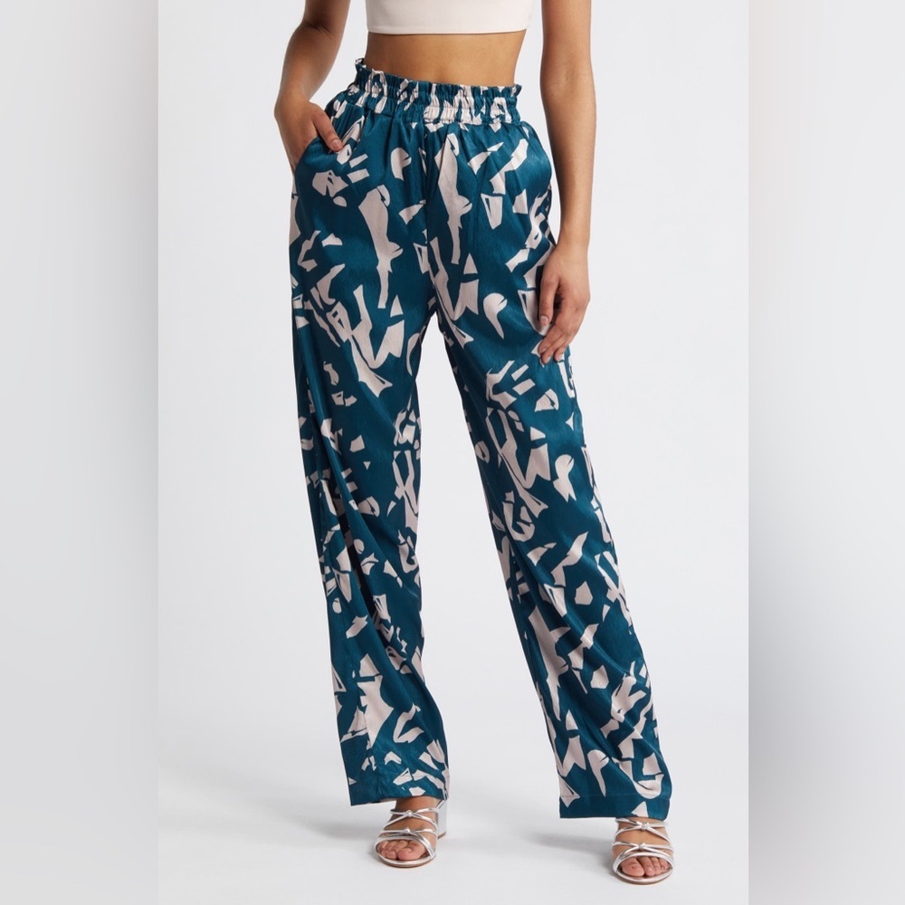 DiarraBlu Leer Batik Wide Leg Palazzo Pants Teal Small NWT